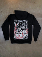 Schwarzer TiPTOE Hoodie im Flatlay mit großem illustrativem Backprint