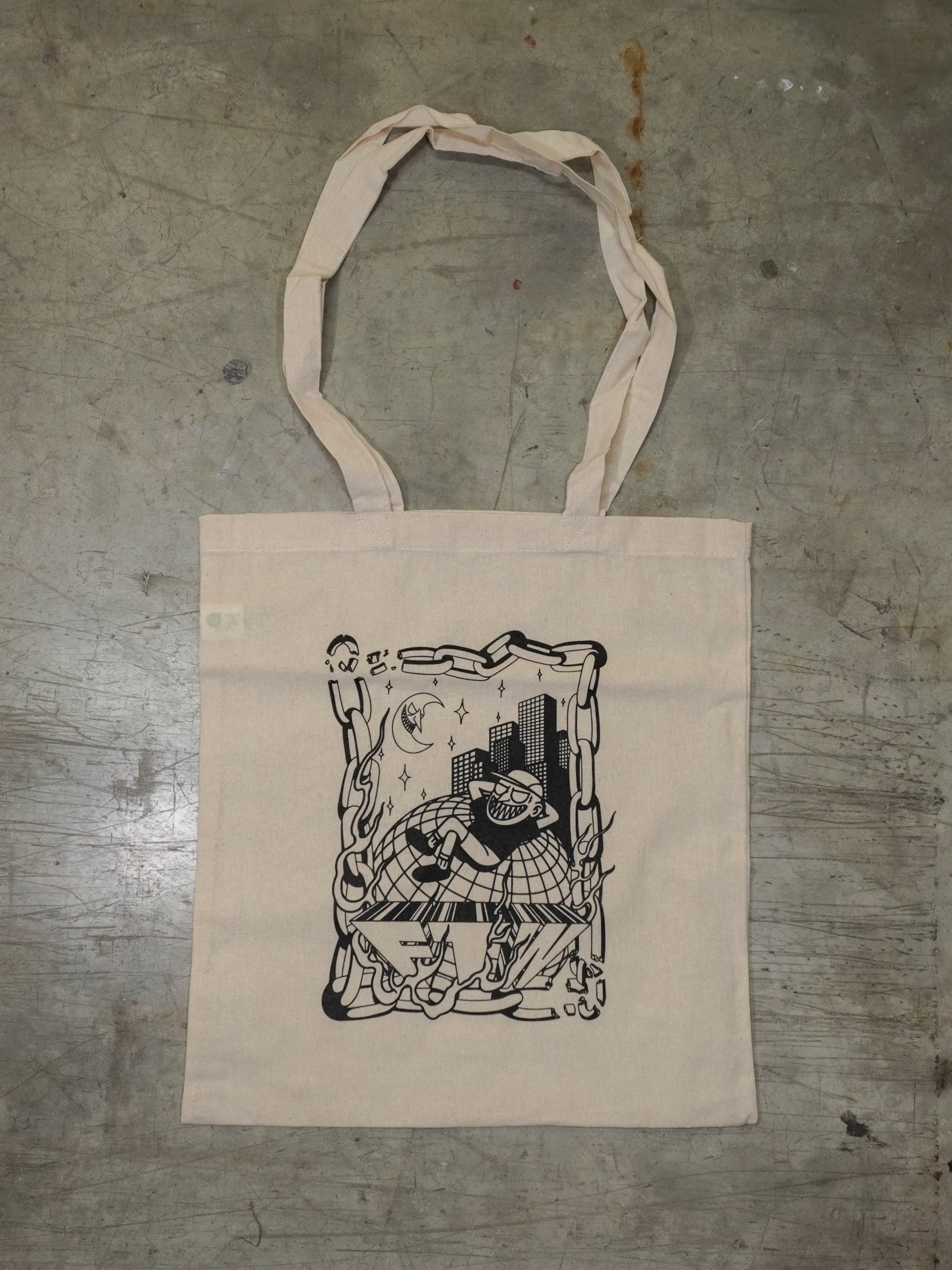 Naturfarbene TiPTOE Totebag aus Baumwolle mit illustrativem Frontprint